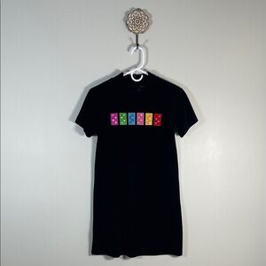 Women Short Black Dress Copper Key with Colorful Sequins Blocks